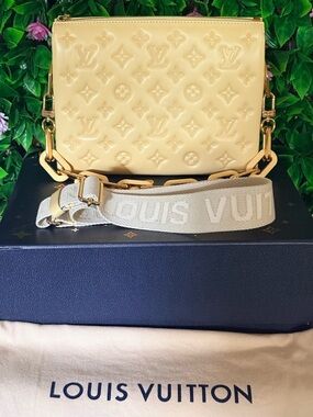 Louis Vuitton Pale Yellow Leather Monogram Coussin PM Crossbody shoulder Bag